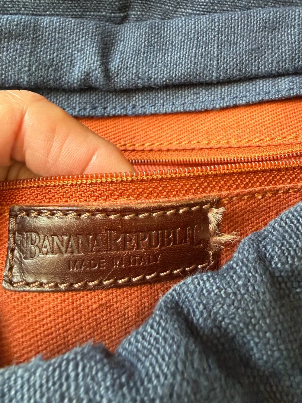 Vintage Banana Republic made in Italy blue texture canvas & leather rucksack